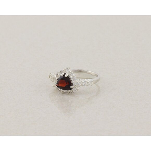 Sterling Silver Natural Garnet and White Topaz Ring Size 7 1/4 - Picture 5 of 8
